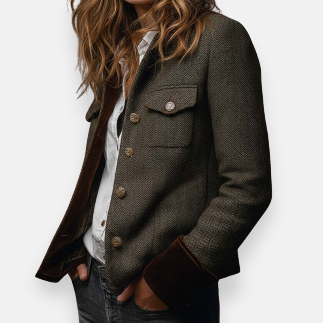 Eleanor - Chaqueta de tweed con detalles de terciopelo