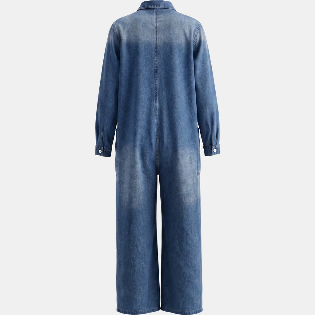 Mono Vaquero Lavado de Pierna Ancha con Botones para Mujer