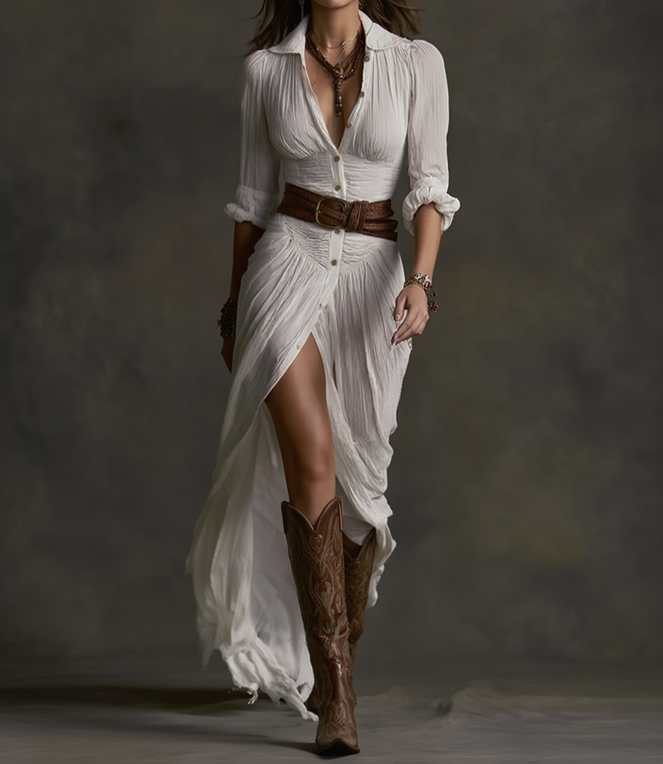 Aurora | Vestido Largo de Lino con Cuello Reversible