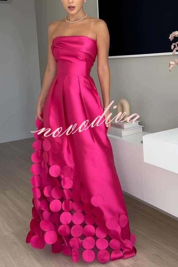 Vestido largo formal Elegancia de Lujo de satén con malla de lunares combinada y hombros descubiertos