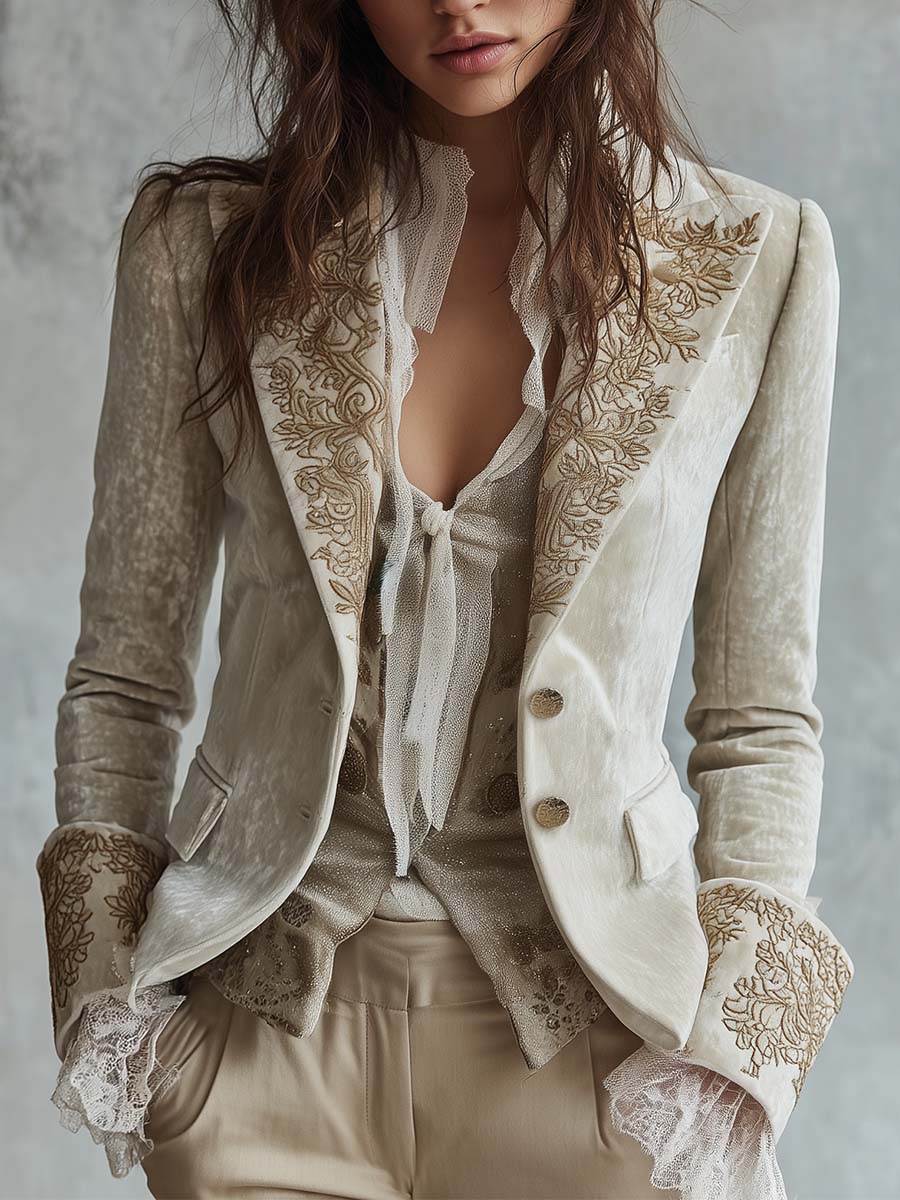 Blazer Sastre Bordado en Marfil para Mujer