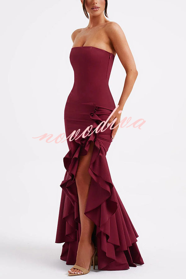Vestido largo ajustado sexy con hombros descubiertos y bajo irregular