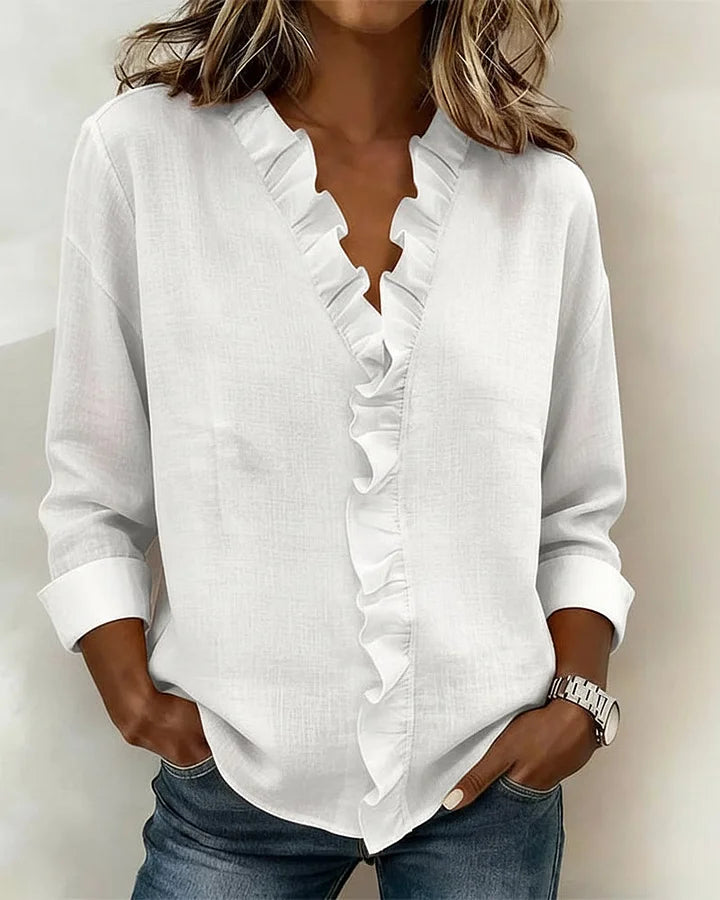 Scarlett | Blusa con volantes, escote en V y manga larga
