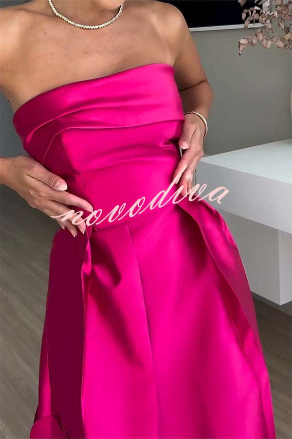 Vestido largo formal Elegancia de Lujo de satén con malla de lunares combinada y hombros descubiertos