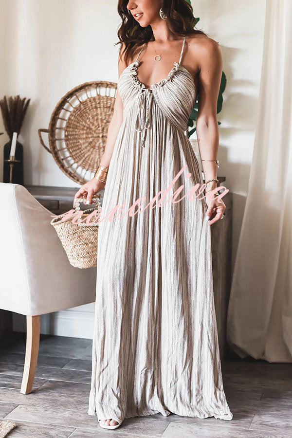Vestido largo de fiesta ligero Deep Sea estampado con cuello halter y lazada en la espalda