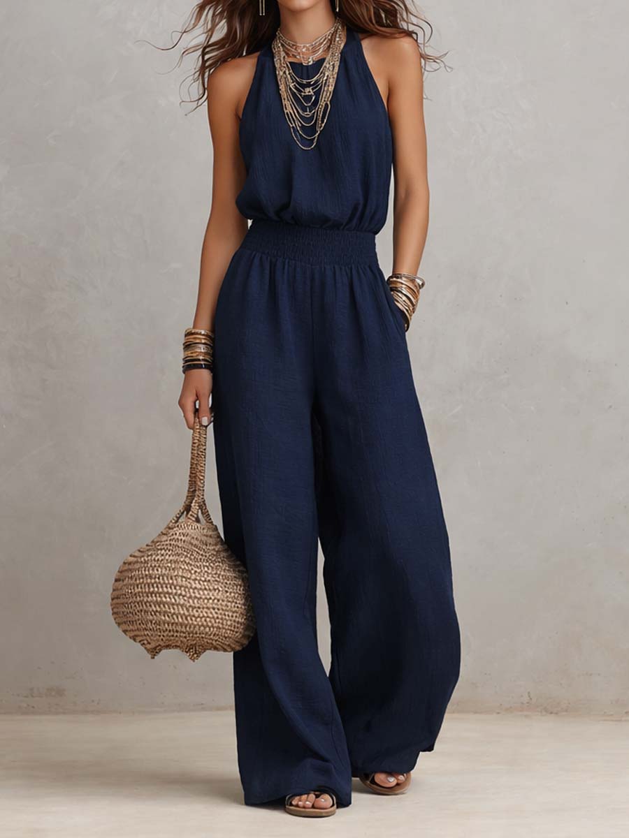 VALERIA | Mono de cuello halter y pierna ancha