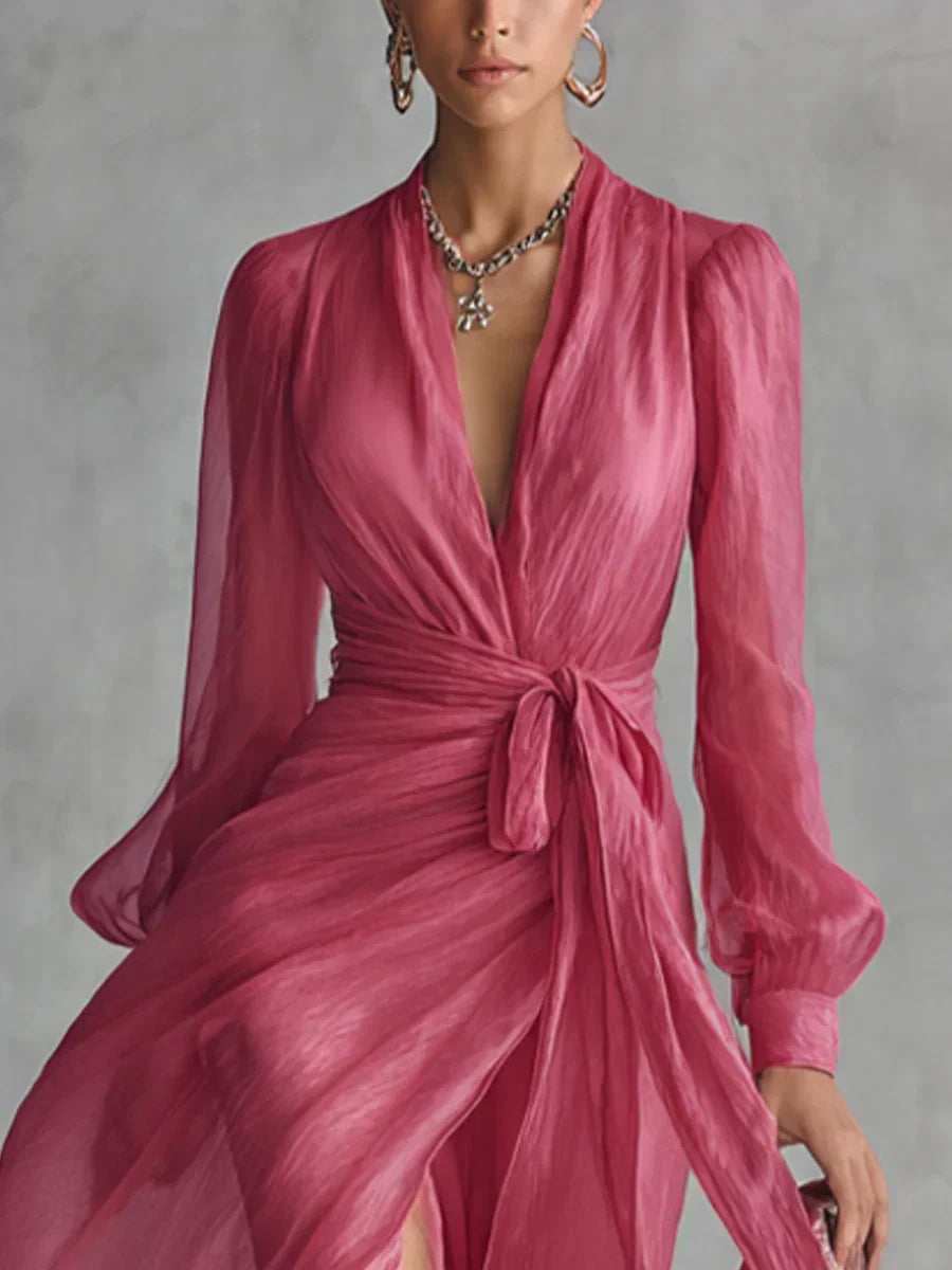 Gloria Vestido Maxi de Gasa con Escote en V