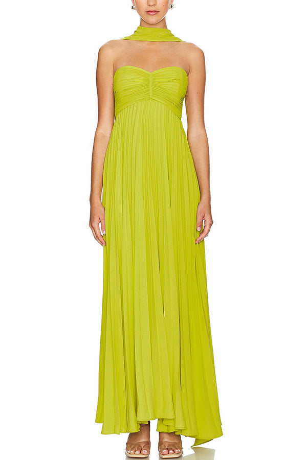 Vestido largo de fiesta Exquisite Princess plisado con hombros descubiertos y pañuelo