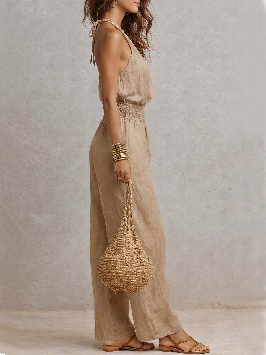 VALERIA | Mono de cuello halter y pierna ancha