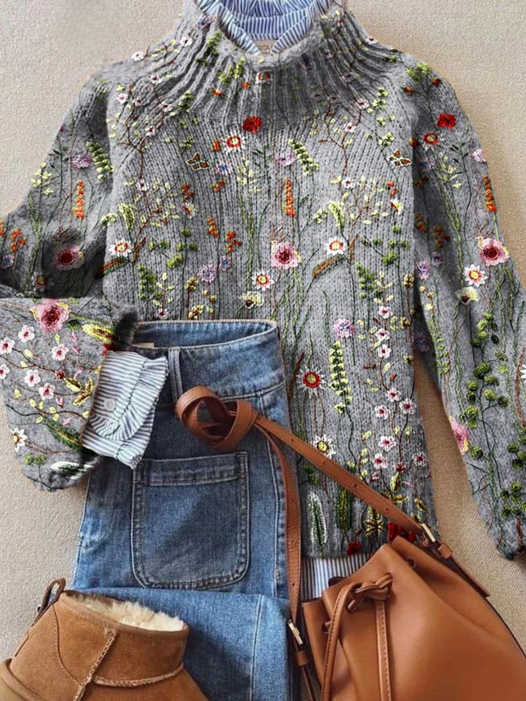 Eloise | Jersey de punto de cuello alto con estampado floral vintage