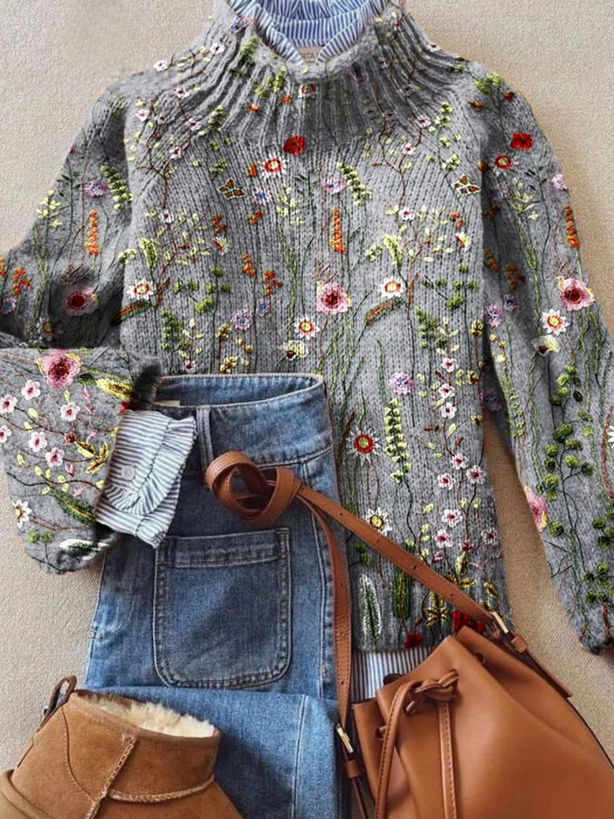 Eloise | Jersey de punto de cuello alto con estampado floral vintage