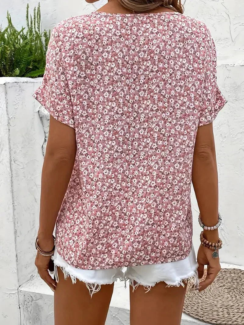 Faye | Blusa Floral con Escote de Muesca