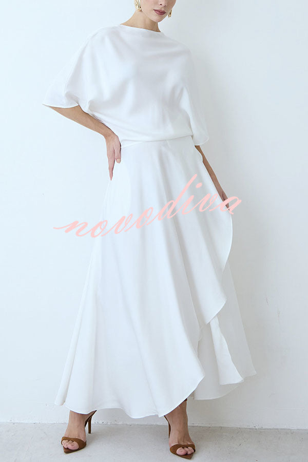 Vestido largo holgado Moderno y Elegante de satén cruzado con media manga ancha, bolsillos y abertura