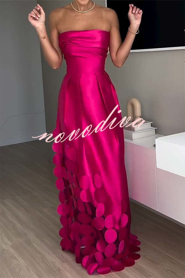 Vestido largo formal Elegancia de Lujo de satén con malla de lunares combinada y hombros descubiertos