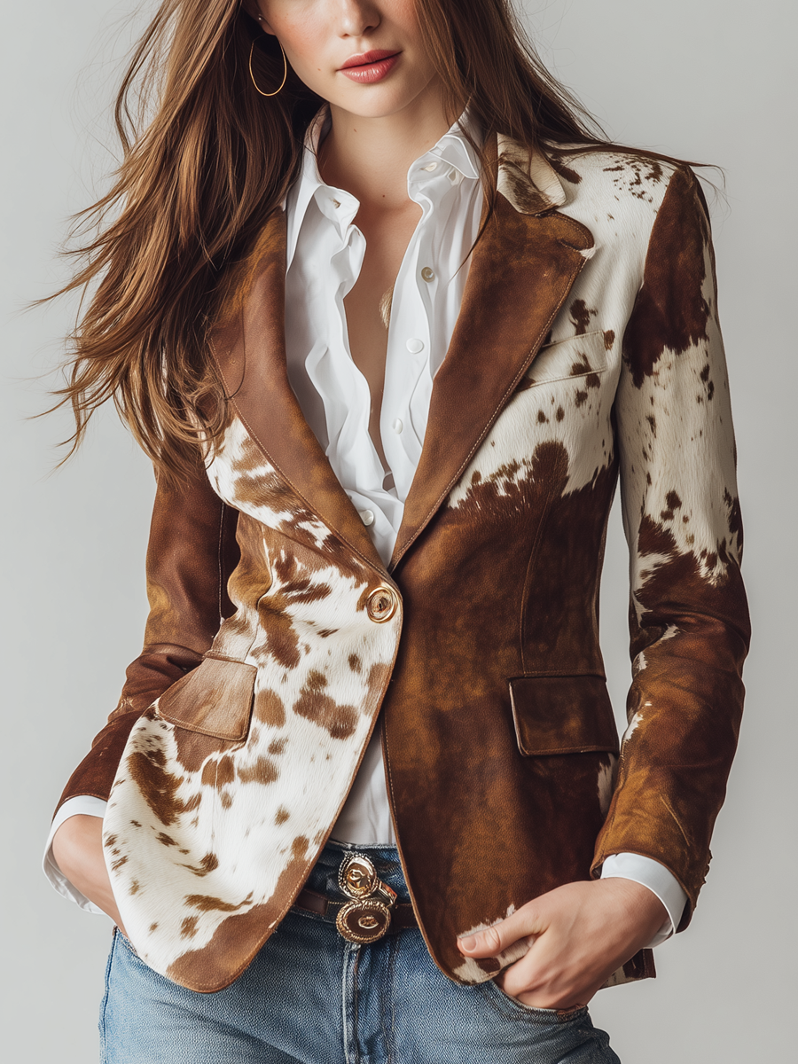 Blazer Ecológico de Estampado Vaca Vintage para Mujer
