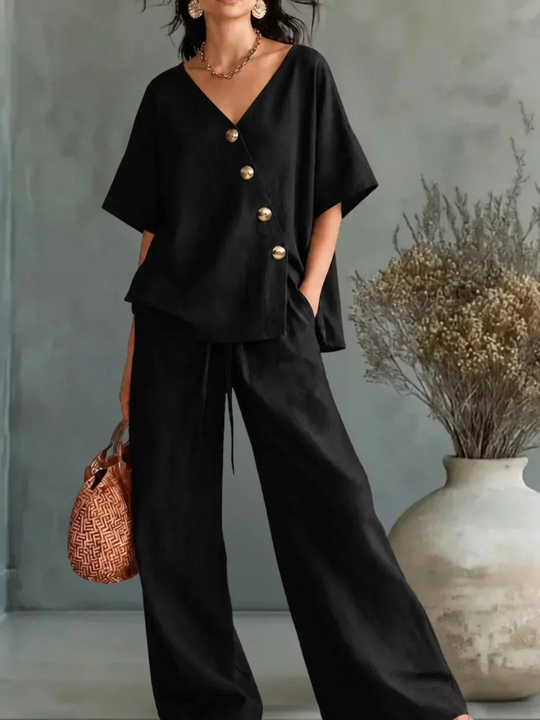 Conjunto Celia con Cuello de Pico y Botones