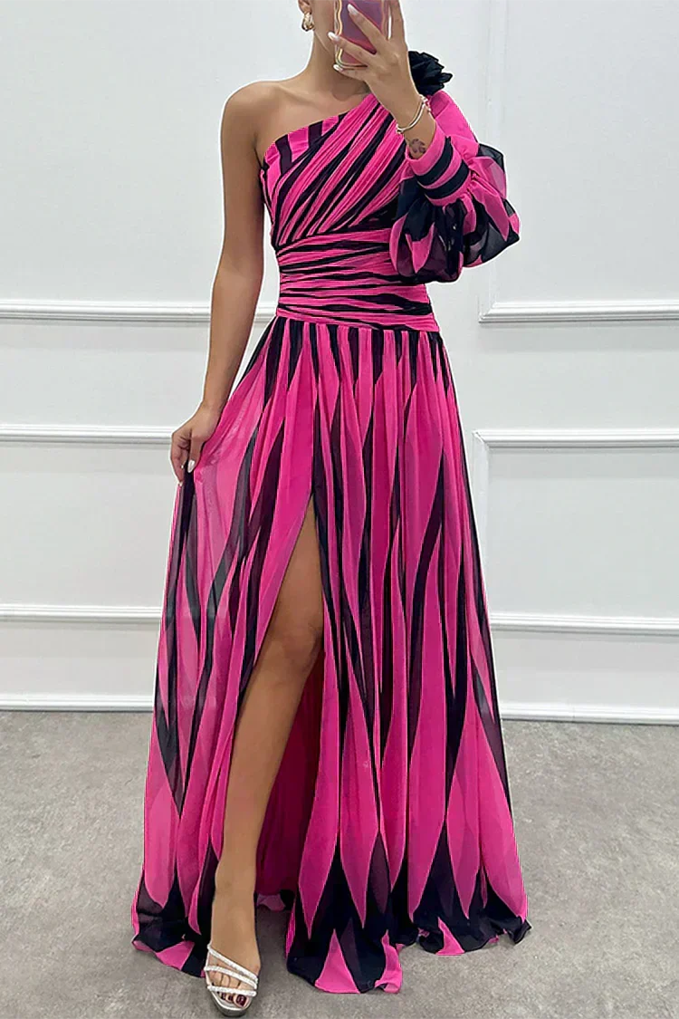 Hazel™ | Vestido Maxi Elegante de Rayas con Un Hombro
