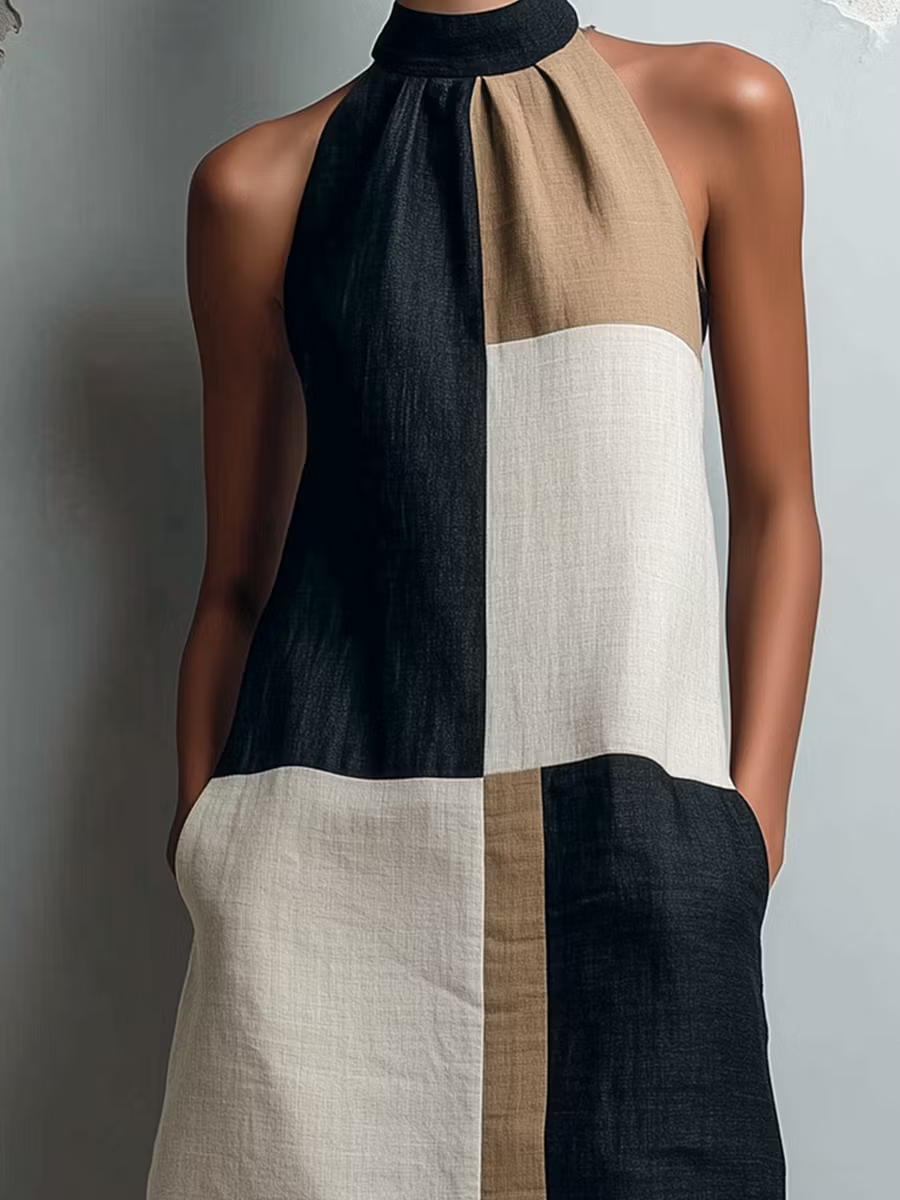 SABRINA | VESTIDO CORTO COLOR BLOQUE CON CUELLO HALTER