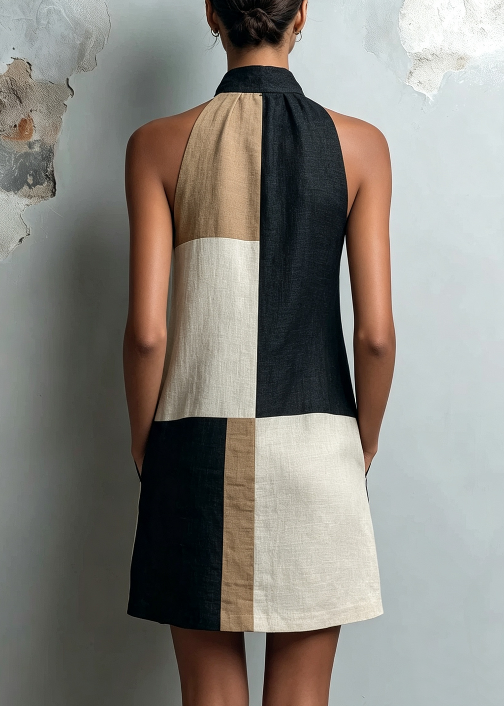 SABRINA | VESTIDO CORTO COLOR BLOQUE CON CUELLO HALTER