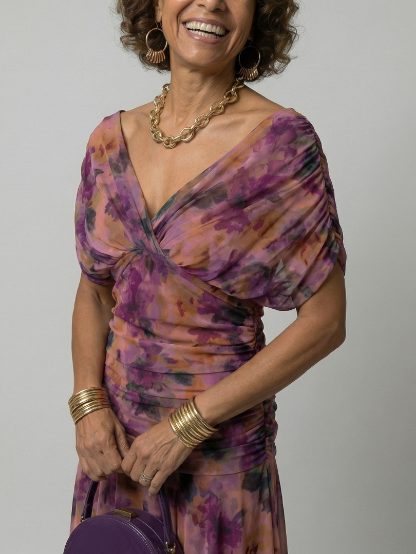 Calen | Vestido Midi Fluido de Hombros Descubiertos