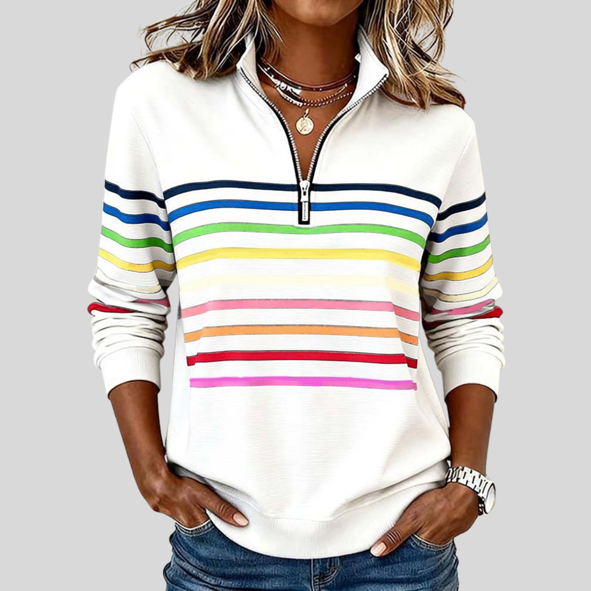 Prismette™ | Sudadera de Rayas de Colores con Media Cremallera