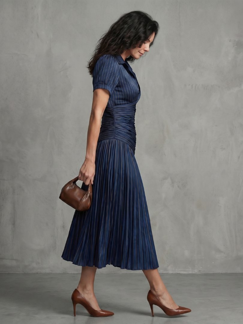 Bianca | Vestido Midi con Cintura Plisada