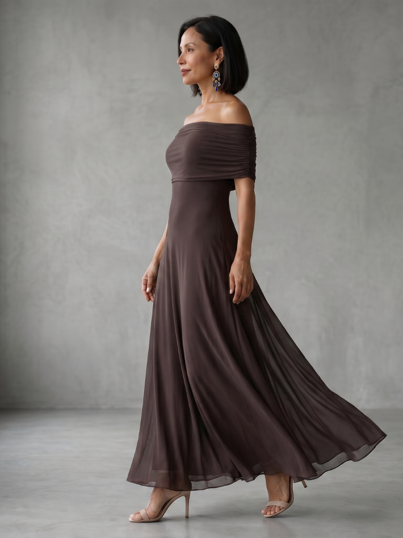 Brenna | Vestido de Noche Drapeado con Hombros Descubiertos