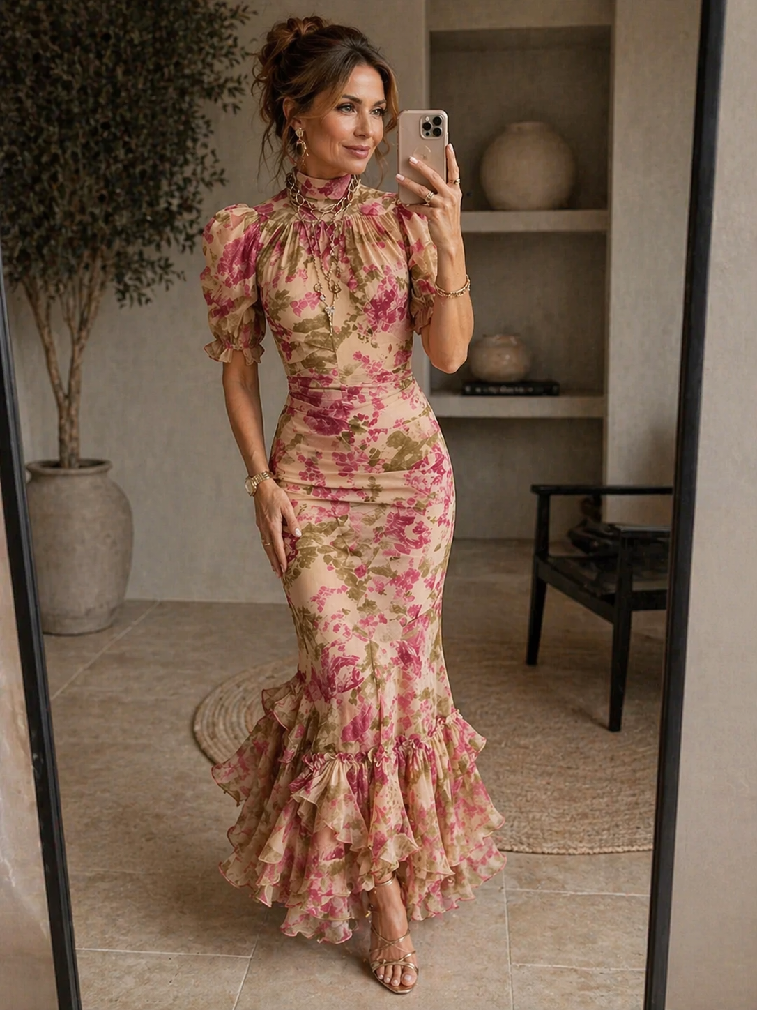 Tamsin | Vestido largo floral con manga abullonada