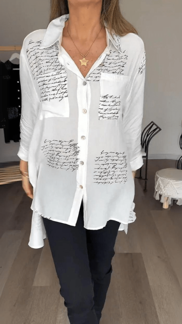 Sabine | Camisa Relajada con Estampado de Escritura