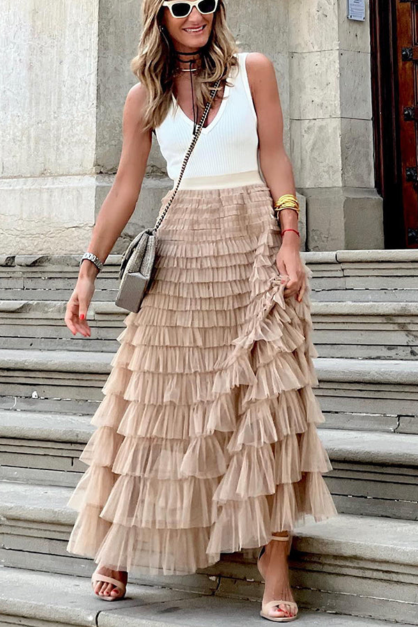 Falda larga de tul Be Your Own City Queen con volantes escalonados y cintura elástica
