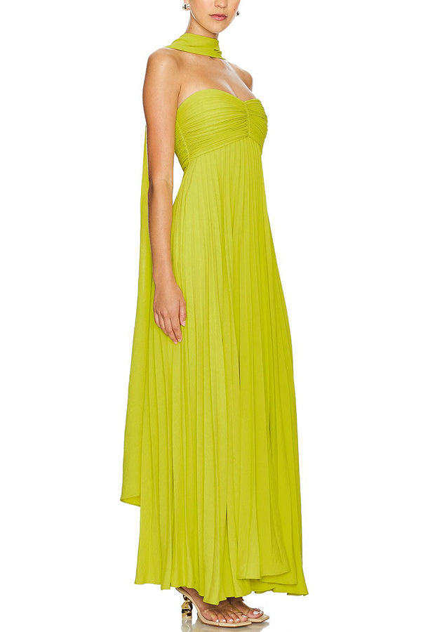 Vestido largo de fiesta Exquisite Princess plisado con hombros descubiertos y pañuelo