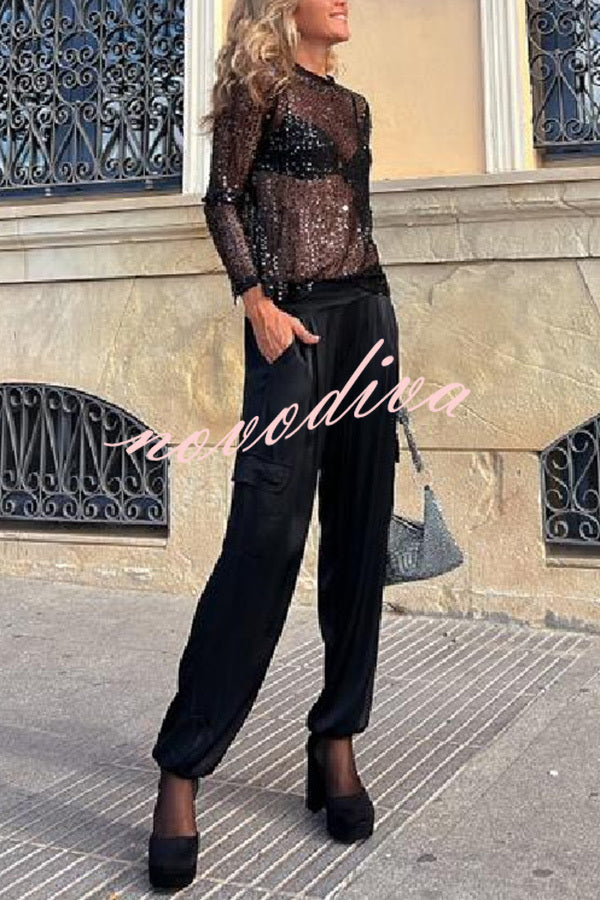 Blusa recta Siempre Brillante de lentejuelas con manga larga
