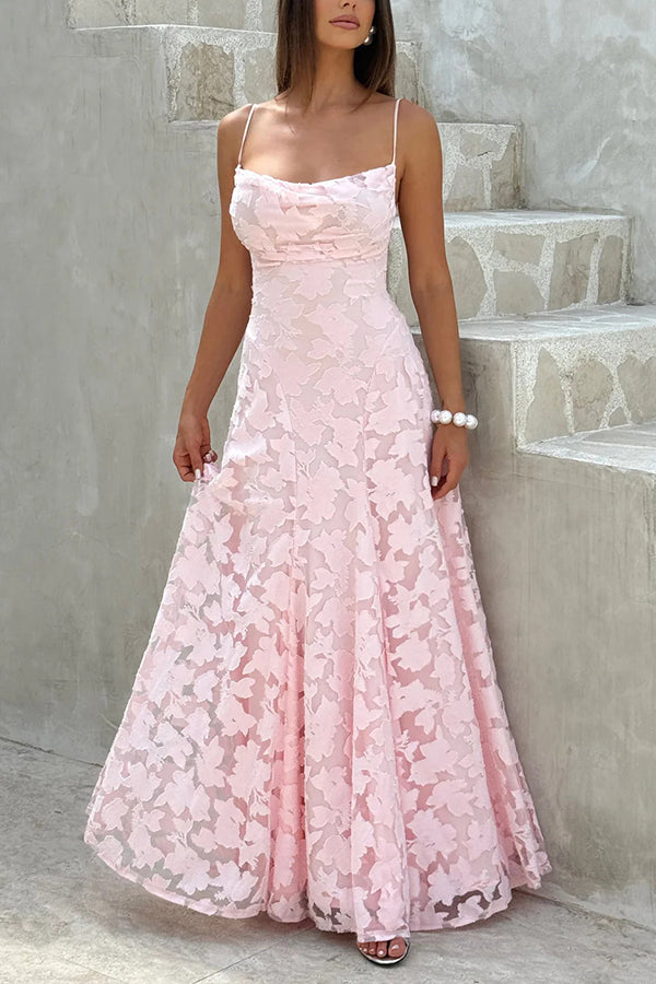Vestido largo Francis de tejido devoré floral exclusivo con cuello caído y lazada en la espalda