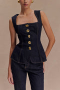 Top chaleco vaquero Stassi con escote cuadrado, botones y costuras princesa