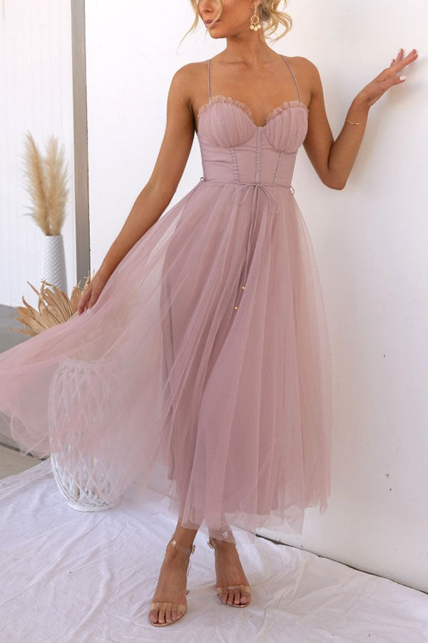 Vestido largo de fiesta Princesa Moderna de gasa con tirantes
