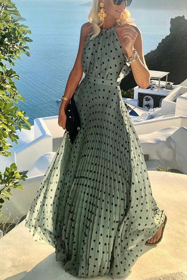 Vestido largo Respira Amor con estampado de lunares