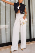 Pantalón ancho Creative Style de talle alto con cintura elástica y bolsillos