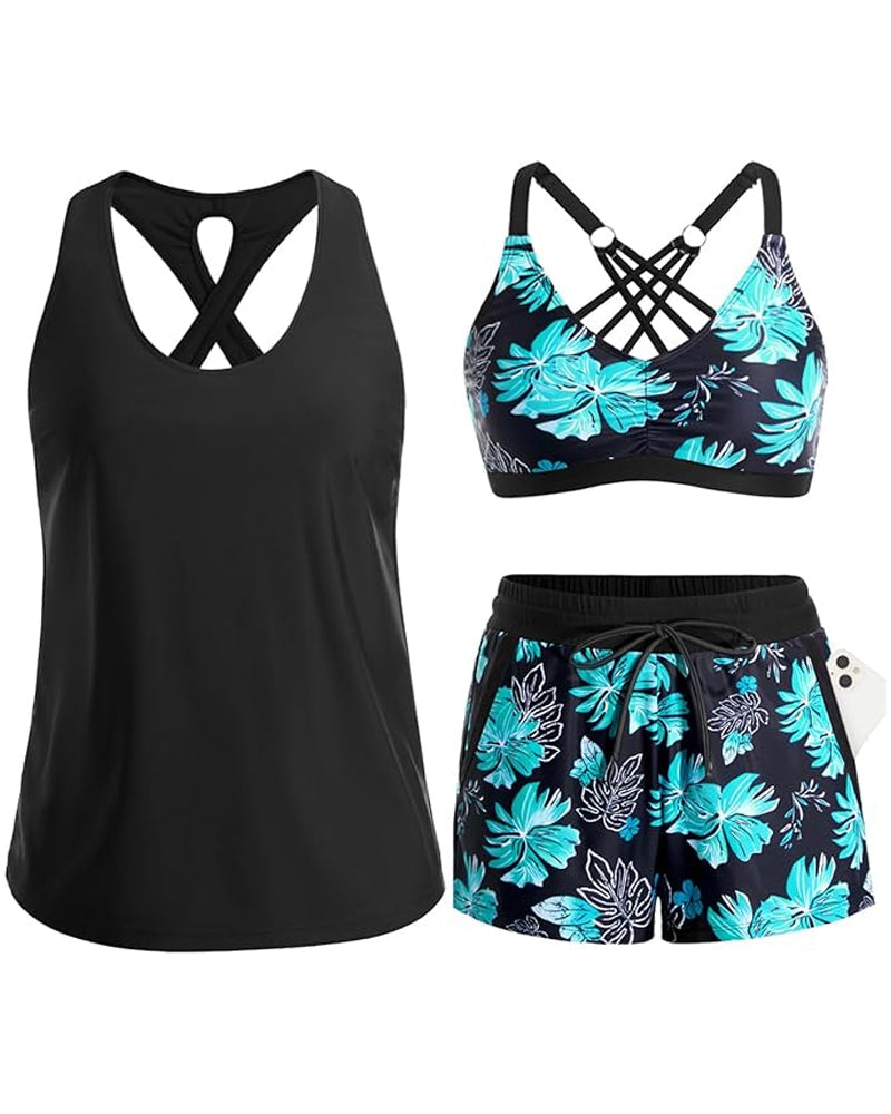 Maren | Conjunto de tres piezas: tankini, bikini y pareo