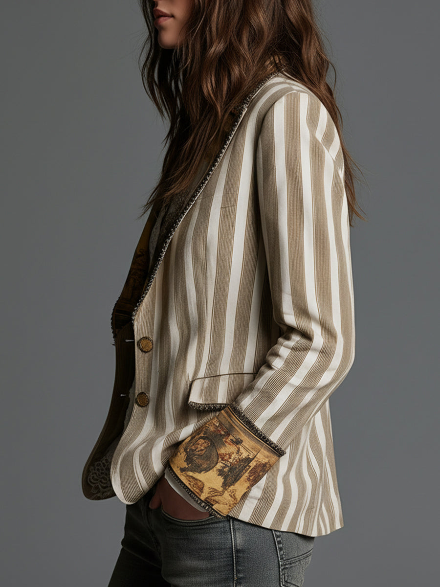 Susana | Blazer Bohemio de Rayas con Cuello Estampado