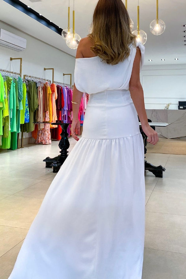 Vestido largo de fiesta Oportunidades de Medianoche asimétrico de un hombro con detalle fruncido y abertura