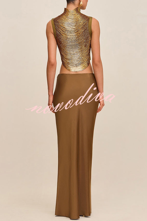 Top de tirantes Siempre Impecable de cuello alto con arcos brillantes y flecos hechos a mano