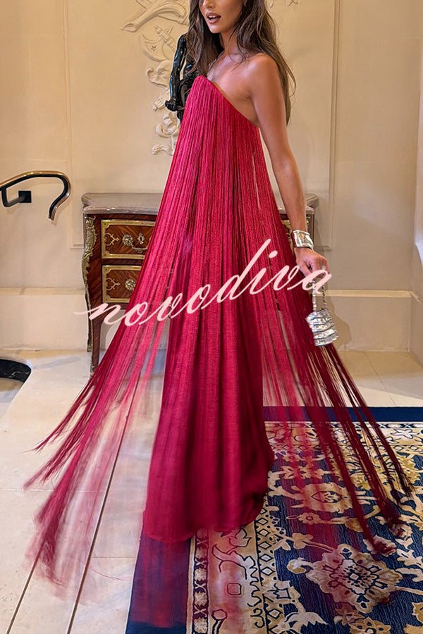 Vestido largo de gala hasta el suelo Dreamy Eye-catching con flecos brillantes y hombros descubiertos