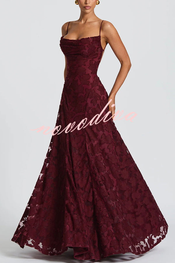 Vestido largo Francis de tejido devoré floral exclusivo con cuello caído y lazada en la espalda