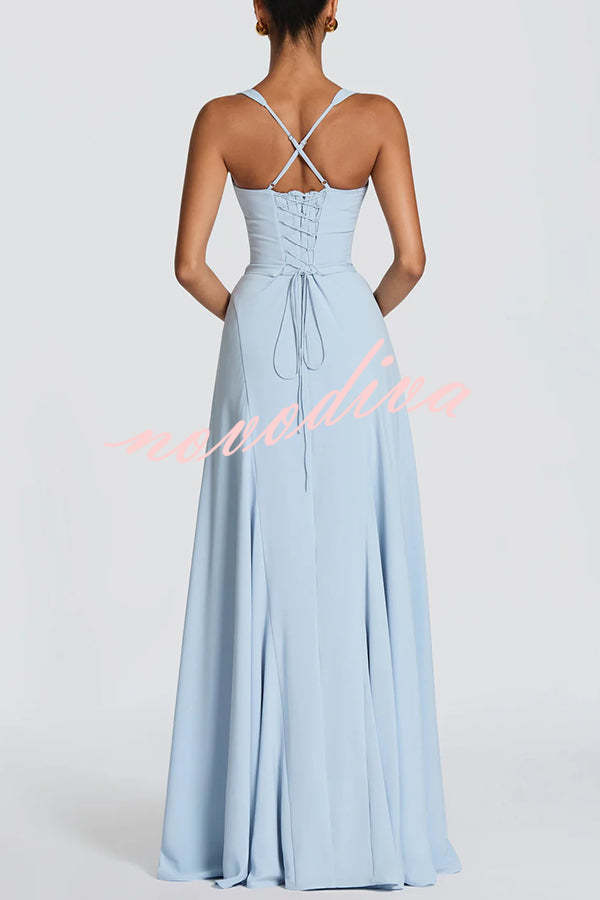 Vestido largo Irie de gasa con escote corazón, tirantes ajustables y lazada en la espalda