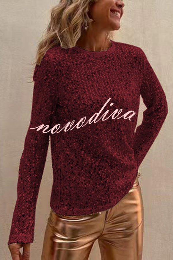 Blusa recta Siempre Brillante de lentejuelas con manga larga