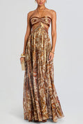 Vestido largo halter Bohemian Flair de gasa con estampado de cachemir dorado y aberturas