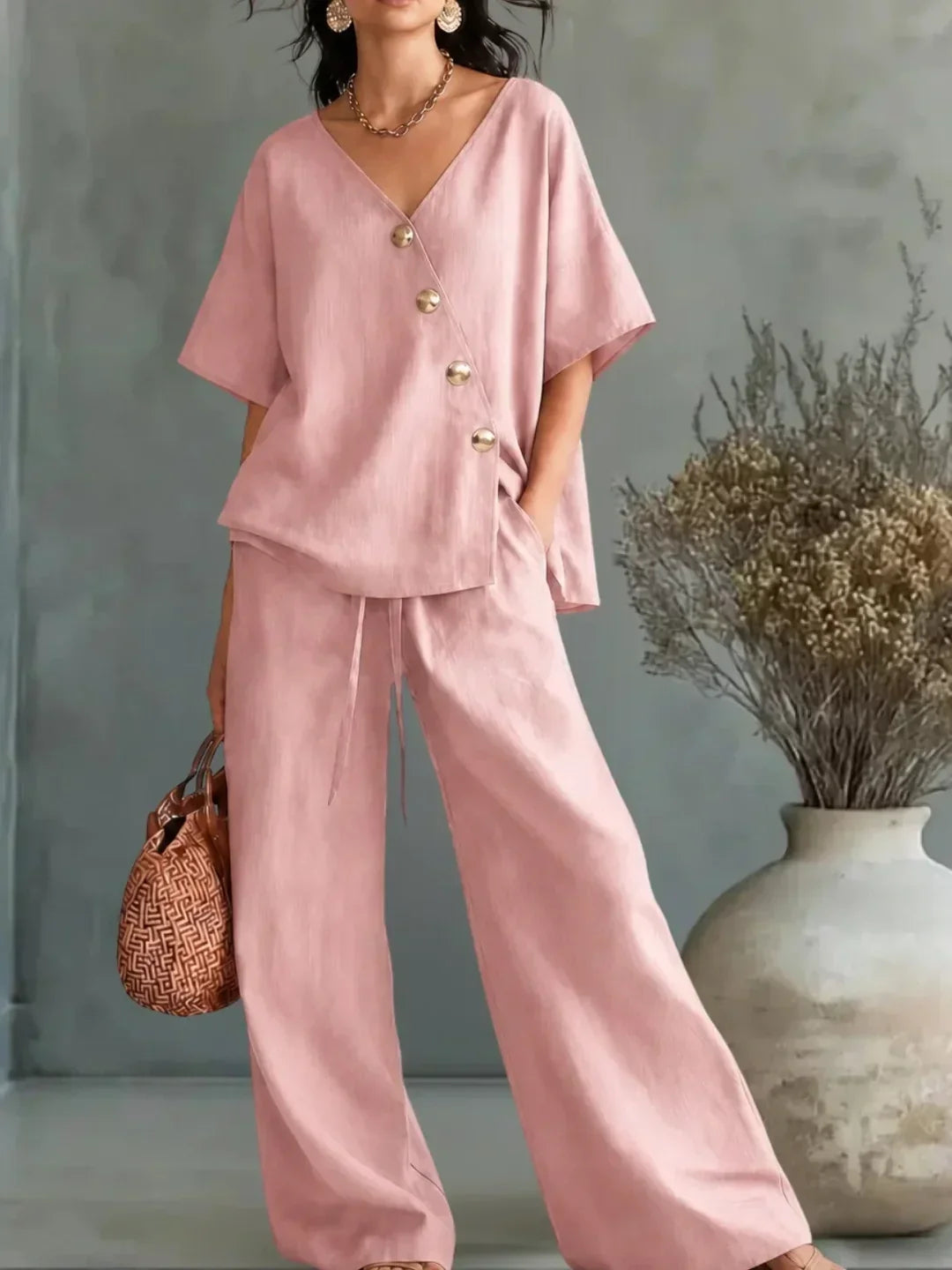 Conjunto Celia con Cuello de Pico y Botones