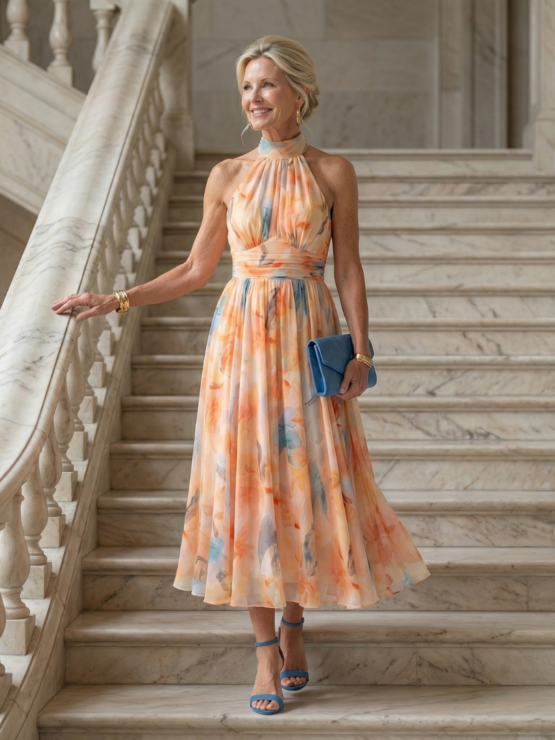 Callista | Vestido Midi Halter Fluido