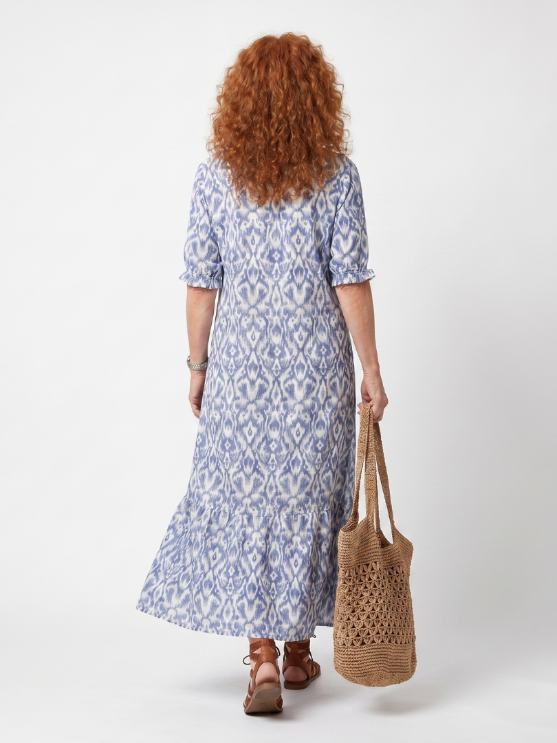 Ottoline | Vestido Midi Estampado con Cuello de Lazo de Borlas