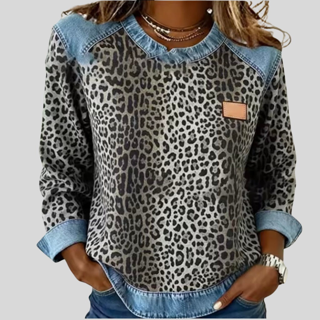 Hollyn™ | Jersey de Estampado de Leopardo con Cuello Vaquero